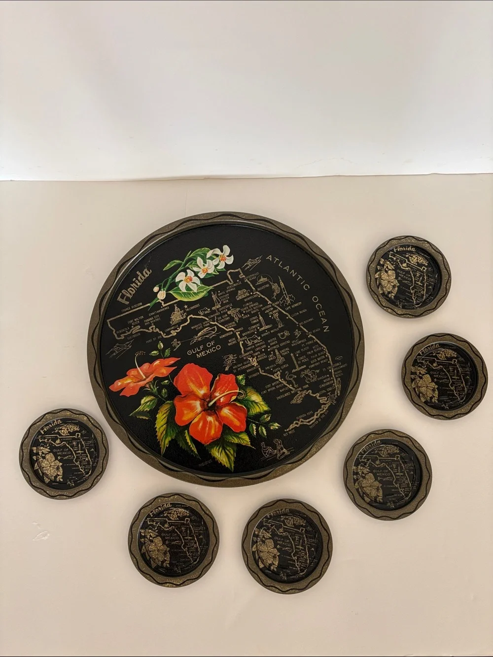 MCM FLORIDA STATE SOUVENIR DRINK TRAY AND COASTER SET / FLORIDA